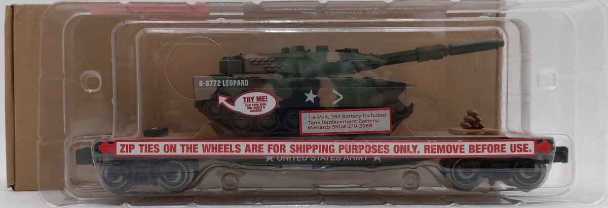 Menards 279-3989 O Military Flatcar w/ Leopard Tank #18427 NIB
