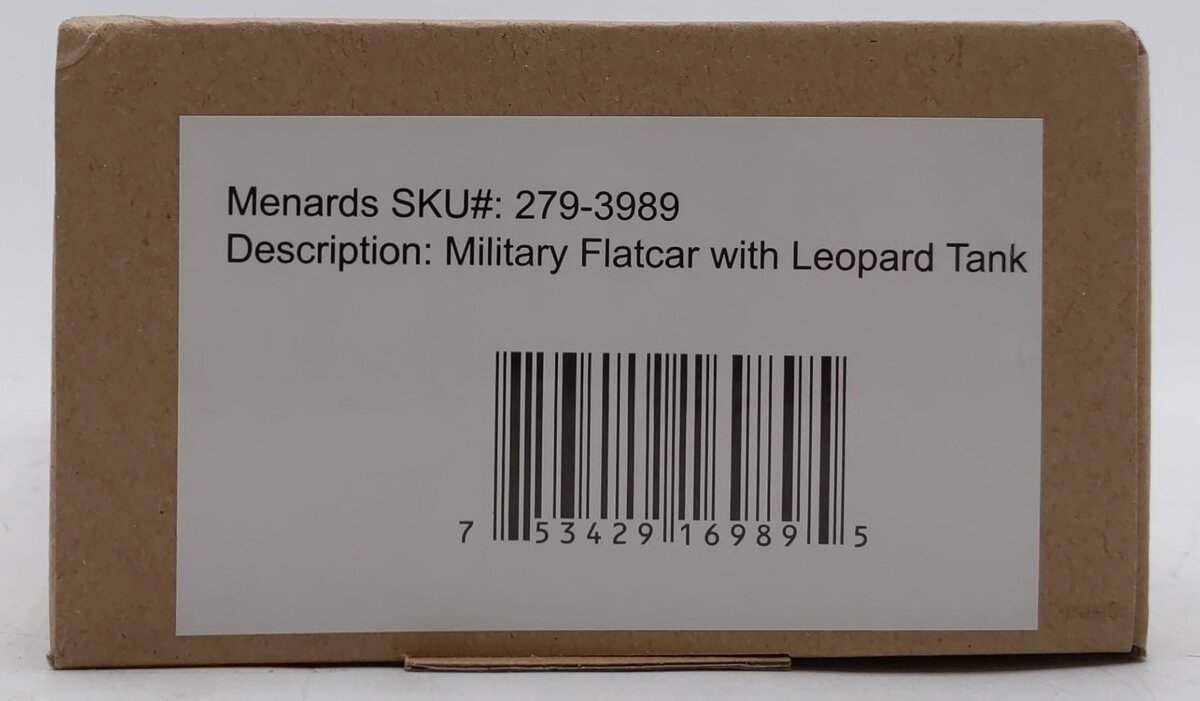 Menards 279-3989 O Military Flatcar w/ Leopard Tank #18427 NIB