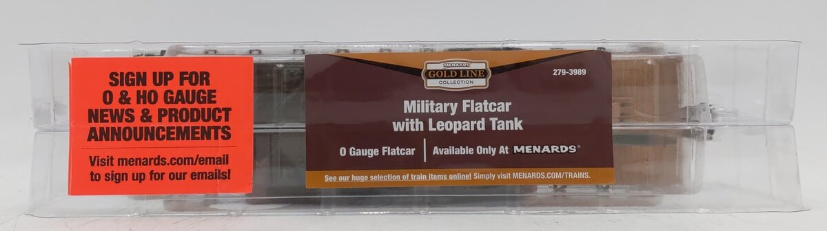 Menards 279-3989 O Military Flatcar w/ Leopard Tank #18427 NIB