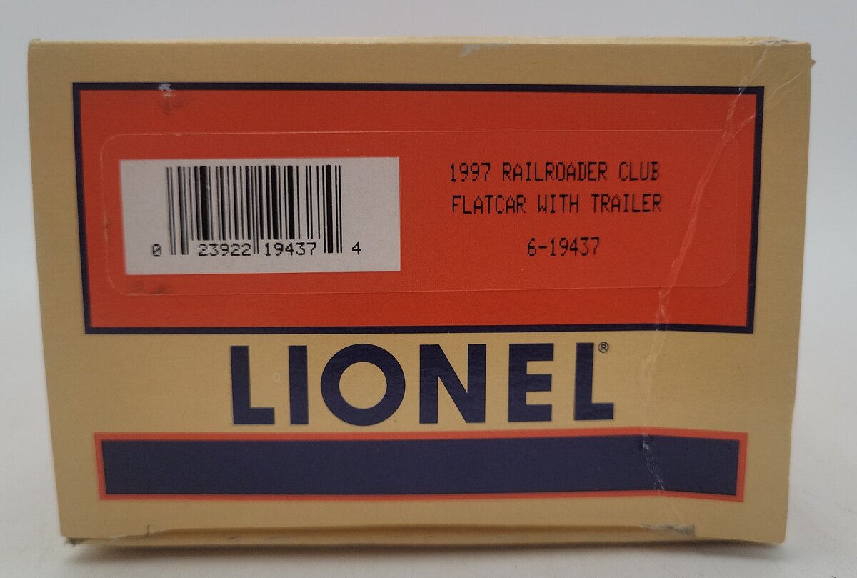 Lionel 6-19437 O Gauge Lionel Rail Roader Club Flatcar w/Inside Track Trailer EX/Box