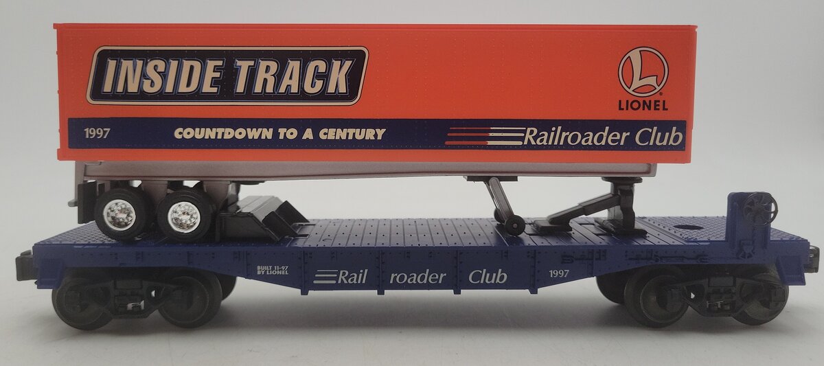Lionel 6-19437 O Gauge Lionel Rail Roader Club Flatcar w/Inside Track Trailer EX/Box