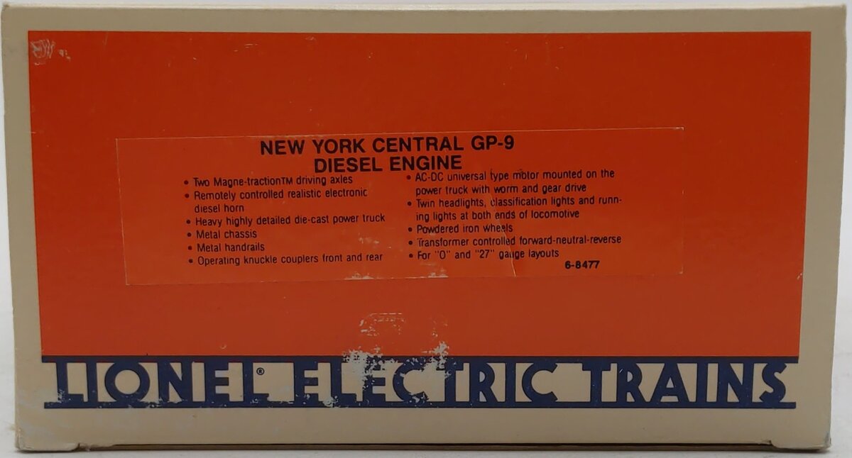 Lionel 6-8477 O Gauge New York Central GP9 Powered Diesel Engine #8477 with Horn EX/Box