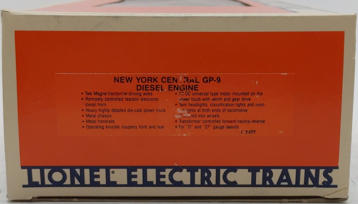 Lionel 6-8477 O Gauge New York Central GP9 Powered Diesel Engine #8477 with Horn EX/Box