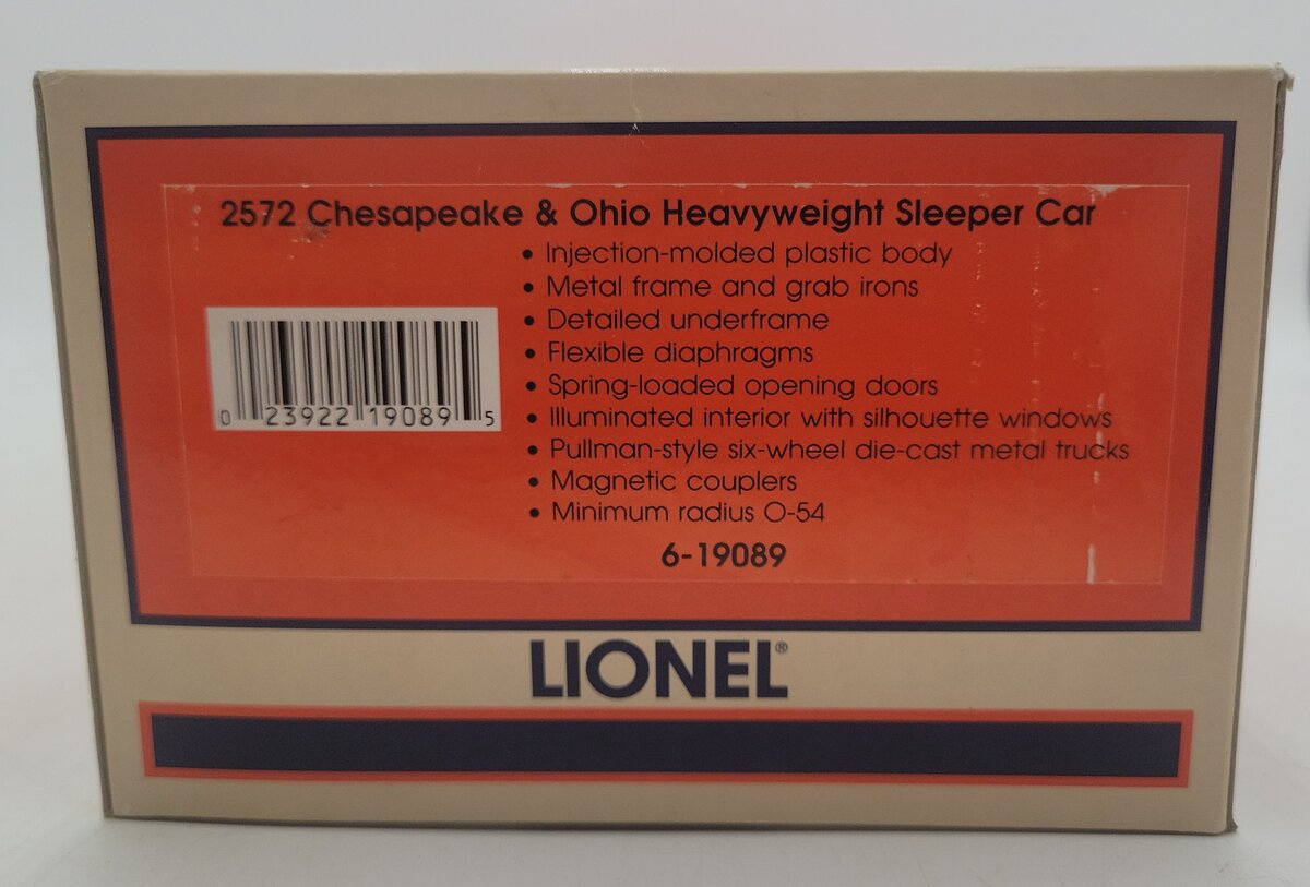 Lionel 6-19089 O Chesapeake & Ohio Heavyweight Passenger Car #2572 EX/Box
