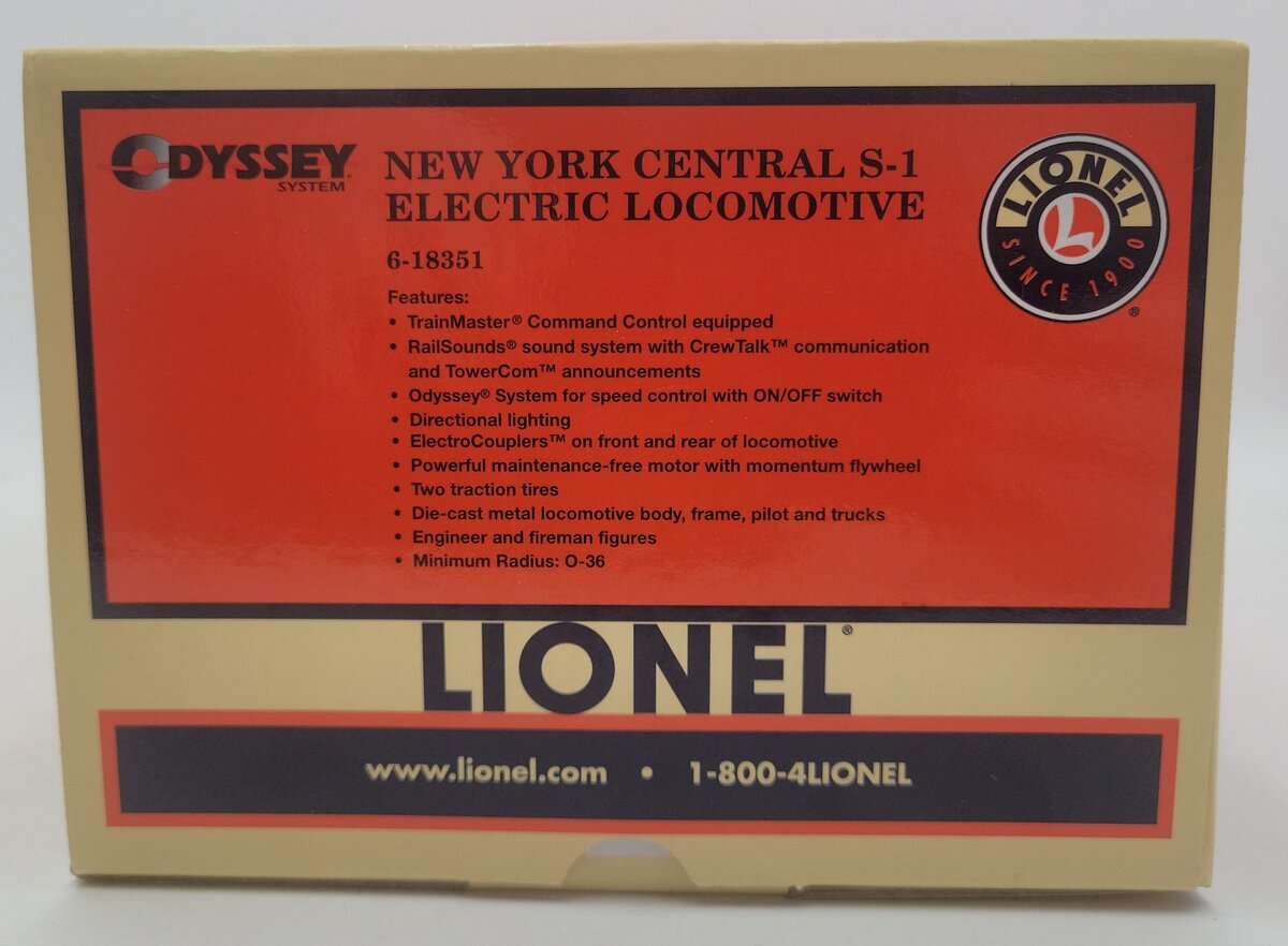 Lionel 6-18351 O Gauge New York Central S-1 Electric Locomotive #100 EX/Box