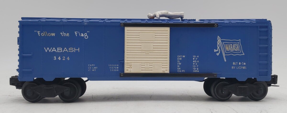 Lionel 3424 Vintage O Wabash Operating Brakeman Car with White Figure VG/Box