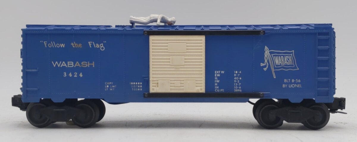 Lionel 3424 Vintage O Wabash Operating Brakeman Car with White Figure VG/Box