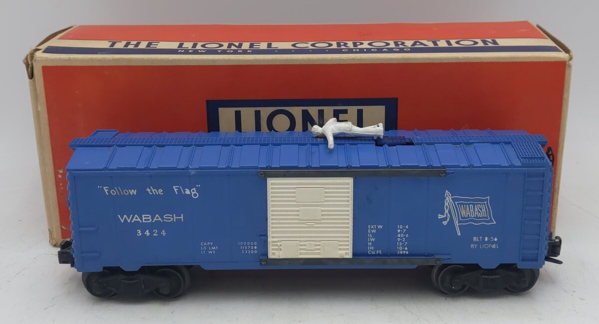 Lionel 3424 Vintage O Wabash Operating Brakeman Car with White Figure VG/Box