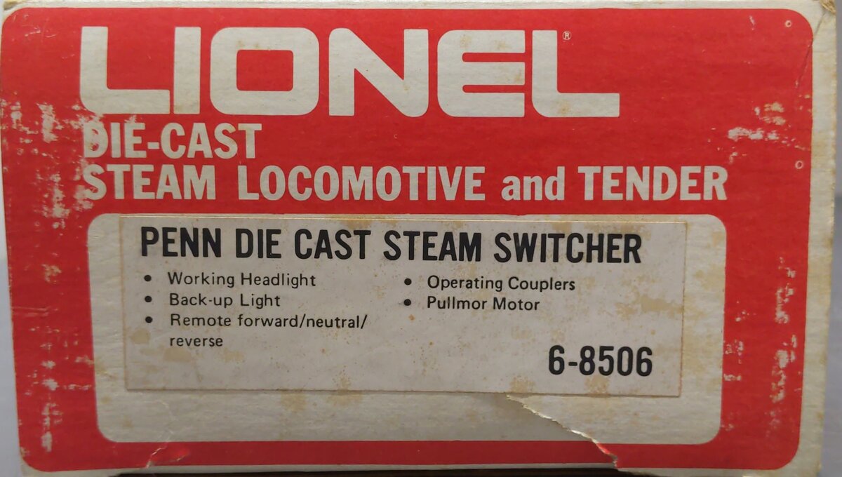 Lionel 6-8506 O Gauge Pennsylvania 0-4-0 Steam Switcher & Tender EX/Box