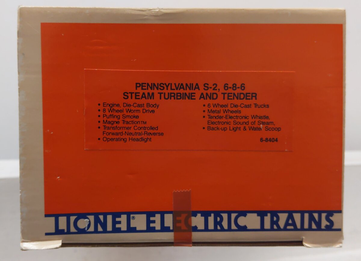 Lionel 6-8404 O Gauge PRR 6-8-6 S-2 Turbine Steam Locomotive & Tender #6200 VG/Box