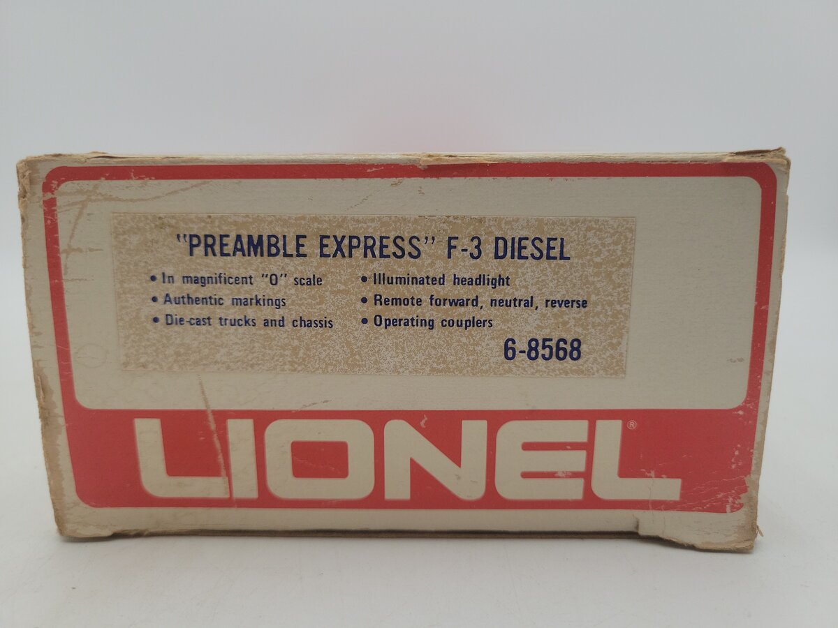 Lionel 6-8568 O Gauge Preamble Express F3 A Diesel Locomotive #8568 EX/Box