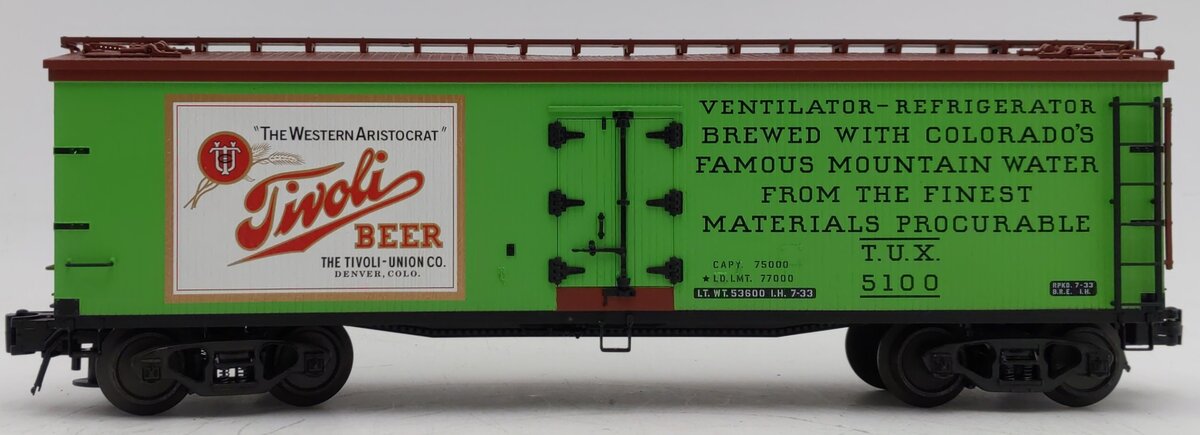 Atlas 6728-1 O Gauge Tivoli Beer 40' Woodside Refrigerator Car #5100 (3 Rail) NIB