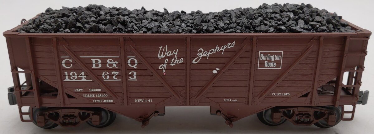 K-Line K6255-1331 O Gauge CB&Q 2-Bay Die Cast Hopper w/ Coal Load #194673 LN/Box