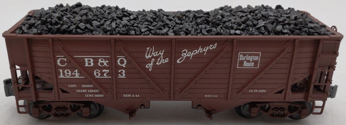 K-Line K6255-1331 O Gauge CB&Q 2-Bay Die Cast Hopper w/ Coal Load #194673 LN/Box