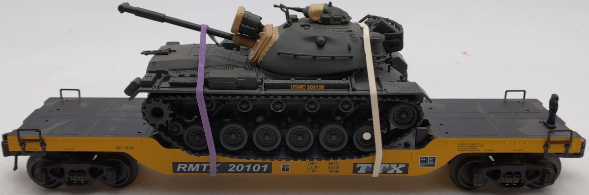 RMT 96699-031 O Gauge RMTX Flatcar w/ Custom U.S.M.C Tank #20101 EX/Box