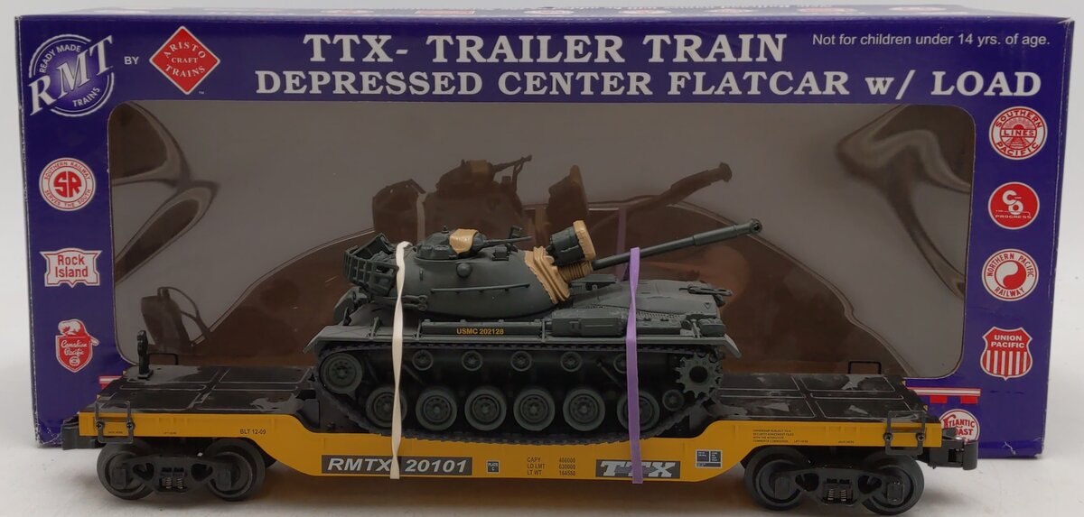 RMT 96699-031 O Gauge RMTX Flatcar w/ Custom U.S.M.C Tank #20101 EX/Box
