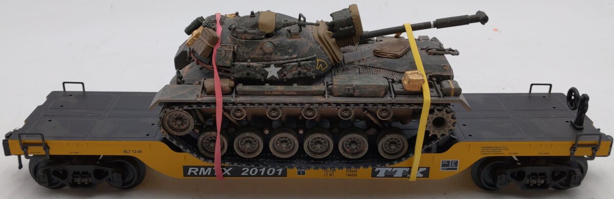 RMT 96699-031 O Gauge RMTX Flatcar w/ Custom U.S Army Tank #20101 EX/Box