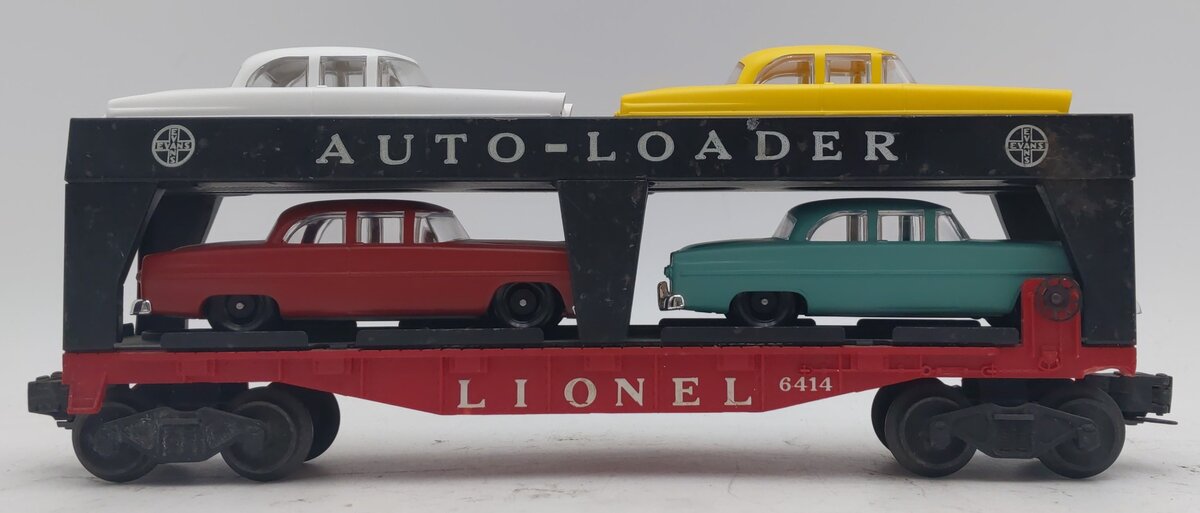 Lionel 6414 Vintage O Gauge Postwar Evans Autoloader with 4 Repro Automobiles VG