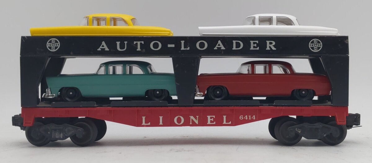 Lionel 6414 Vintage O Gauge Postwar Evans Autoloader with 4 Repro Automobiles VG