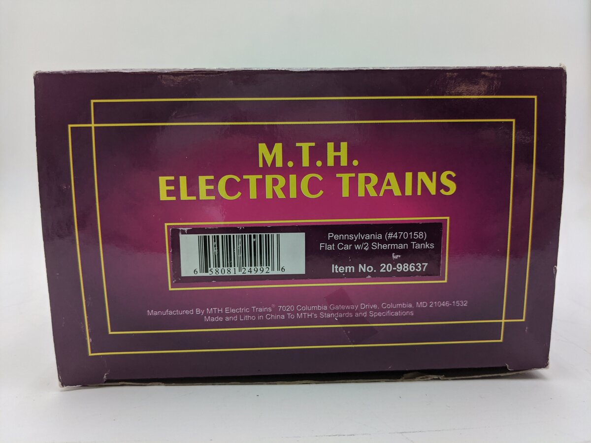 MTH 20-98637 O Gauge Pennsylvania Flat Car with 2 Sherman Tanks #470158 LN/Box