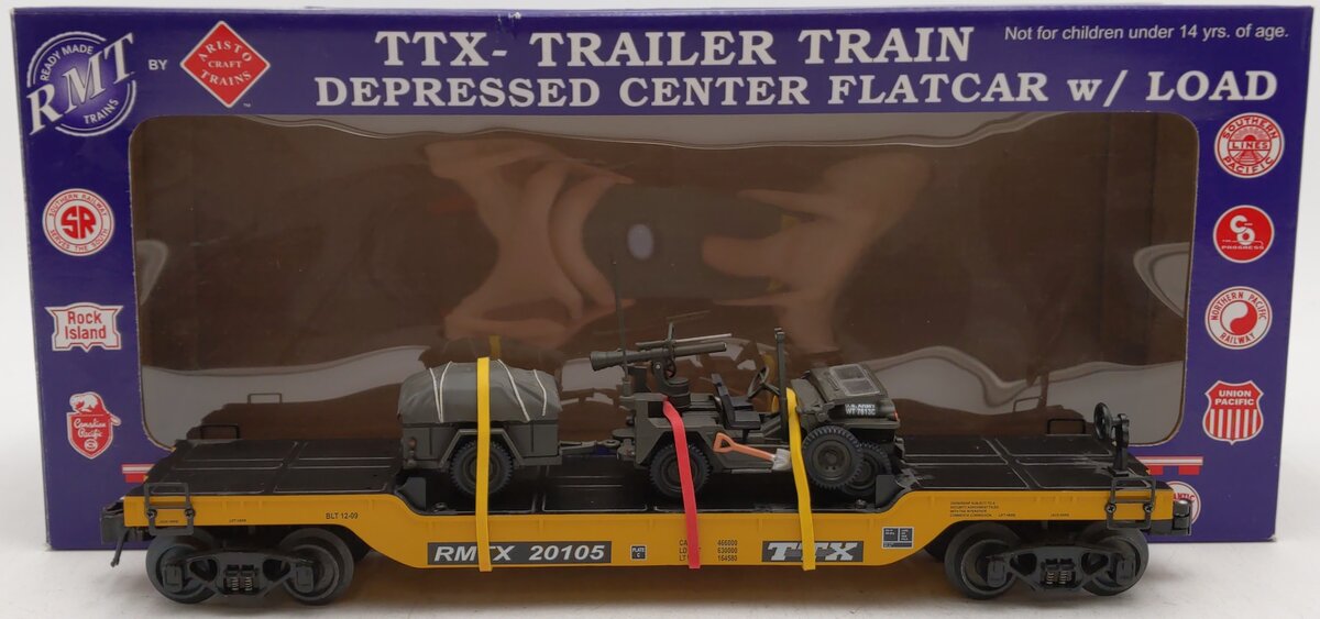 RMT 96699-035 O Gauge RMTX Flatcar w/ Custom U.S Army Jeep #20105 EX/Box