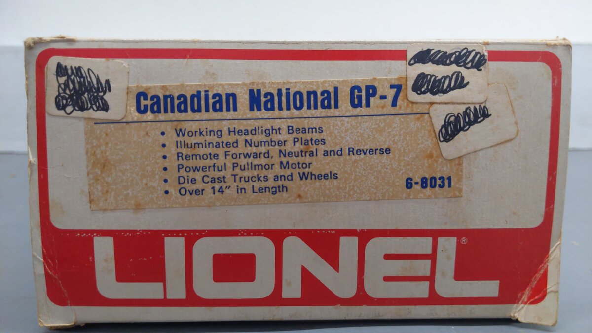 Lionel 6-8031 O Gauge Canadian National GP7 Diesel Locomotive EX/Box