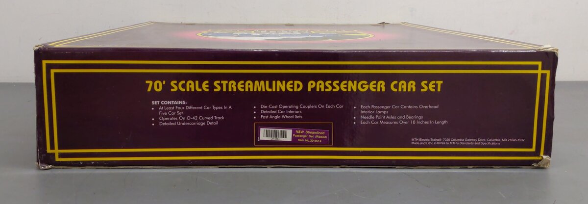 MTH 20-6514 O Gauge Norfolk & Western 70' Streamlined 5-Car Passenger Set EX/Box