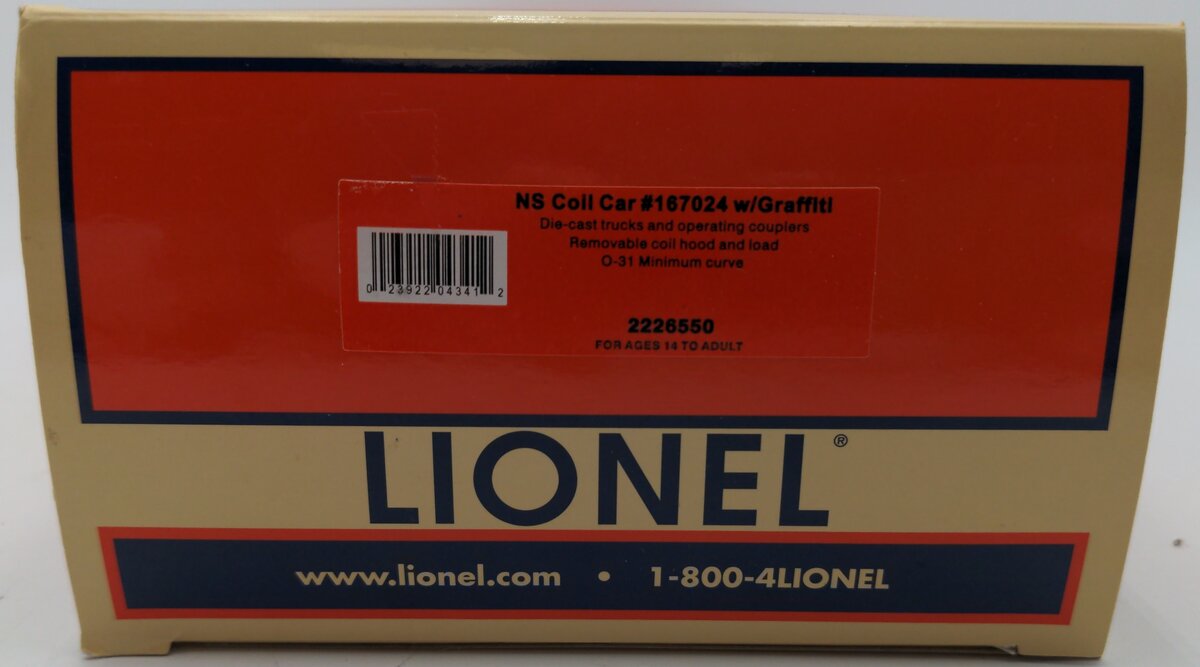 Lionel 2226550 O Norfolk Southern Coil Car with Graffiti #167024 LN/Box