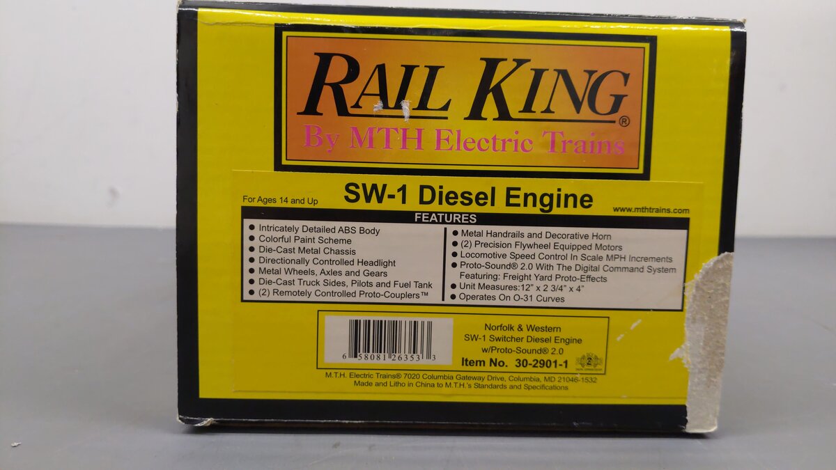 MTH 30-2901-1 Norfolk & Western SW-1 Switcher Diesel Engine w/PS2 #2106 EX/Box