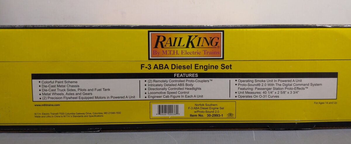 MTH 30-2993-1 NS F-3 ABA Diesel Engine Set w/Proto-Sound 2.0 #4270/4271/4275 EX/Box
