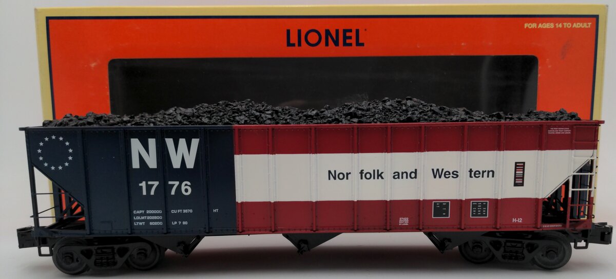 Lionel 6-27422 Norfolk & Western 3-Bay Open Hopper EX/Box