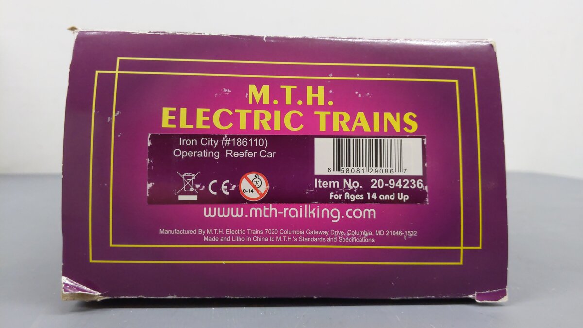 MTH 20-94236  O Gauge Iron City Beer Operating Reefer Car #186110 EX/Box