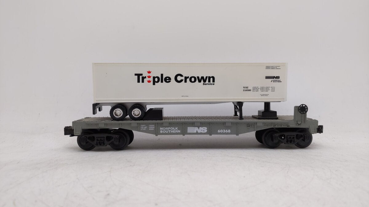 MTH 30-7616 O Gauge Norfolk Southern Flatcar w/ Triple Crown Trailer #60368 EX/Box