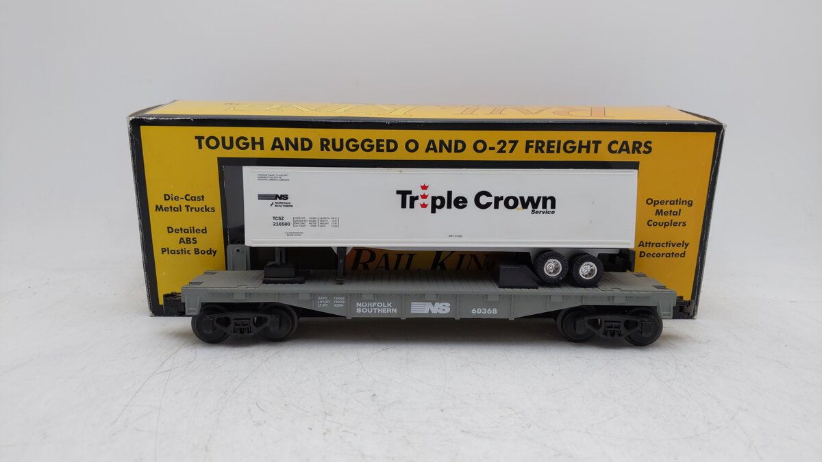 MTH 30-7616 O Gauge Norfolk Southern Flatcar w/ Triple Crown Trailer #60368 EX/Box