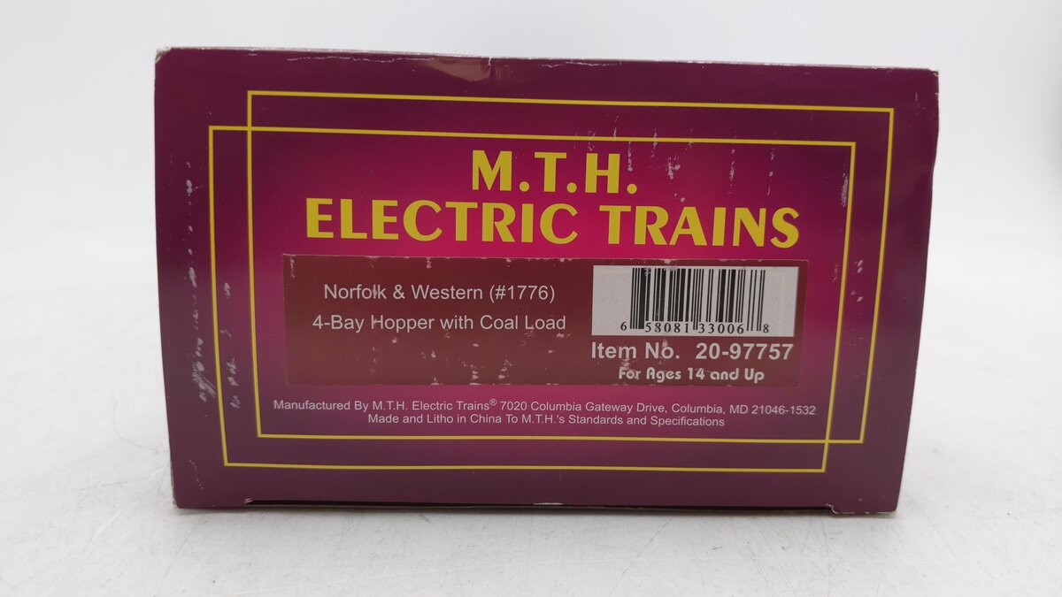 MTH 20-97757  Norfolk & Western 4-Bay Hopper with Coal Load #1776 EX/Box