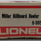 Lionel 6-9852 O Gauge Miller Beer Billboard Reefer Car VG/Box