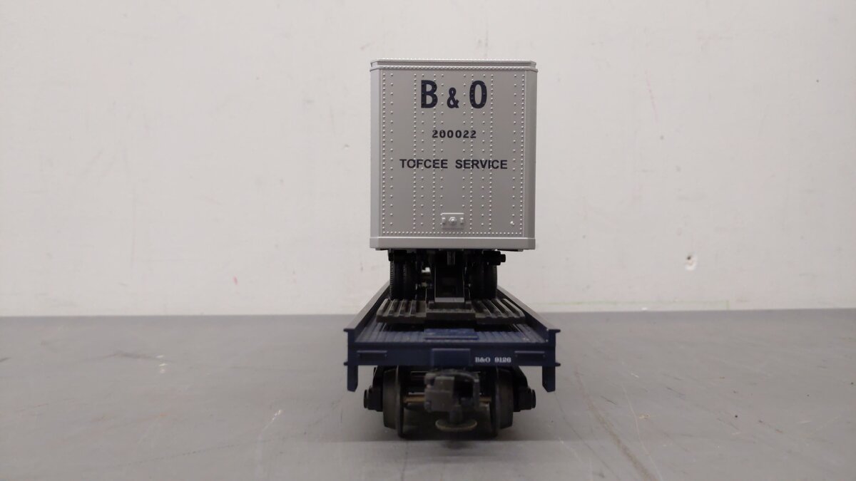 MTH 20-98110 O Gauge Baltimore & Ohio Flatcar w/ TOFCEE Trailers #9126 EX/Box
