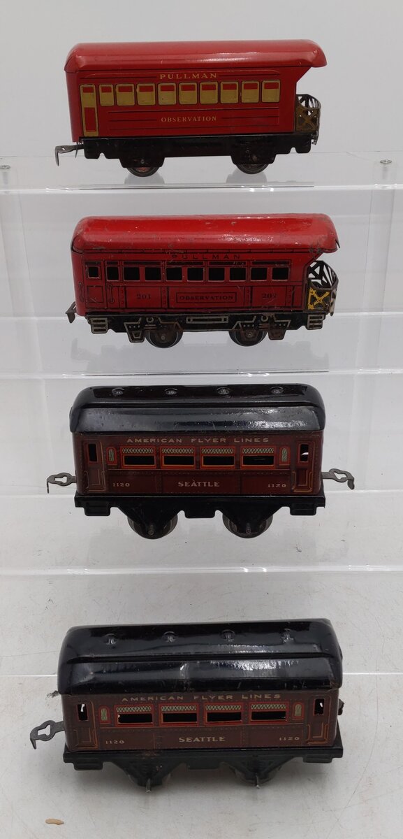 American Flyer O Vintage Prewar Observation Cars: #1120 #201 [4] VG