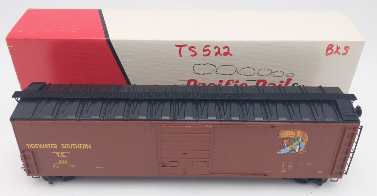 Pacific Rail S-Scale Tidewater Southern 50' SGL DR Pacific Gold Boxcar Kit #522 VG/Box