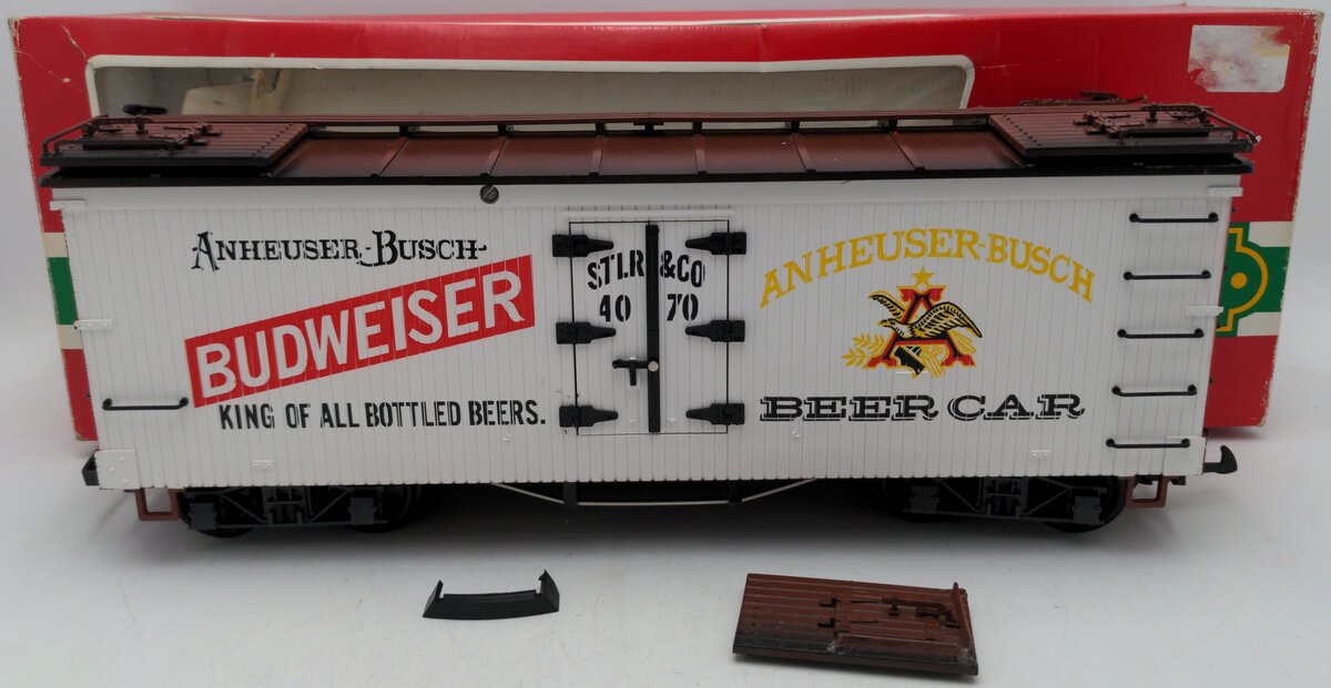 LGB 4070 G Scale Budweiser Woodside Reefer Car #4070 VG/Box