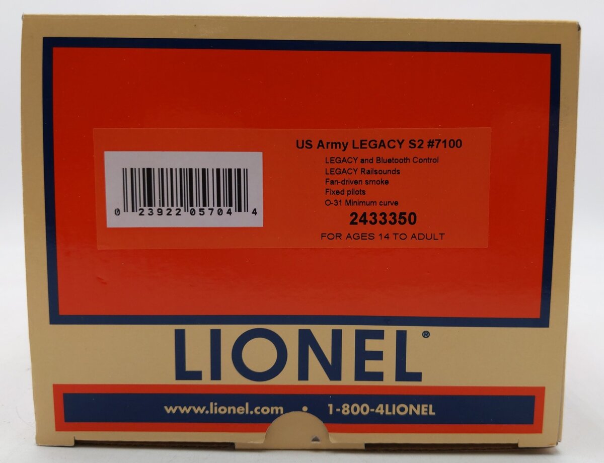 Lionel 2433350 O Gauge US Army S2 w/Bluetooth Diesel Locomotive #7100 EX/Box