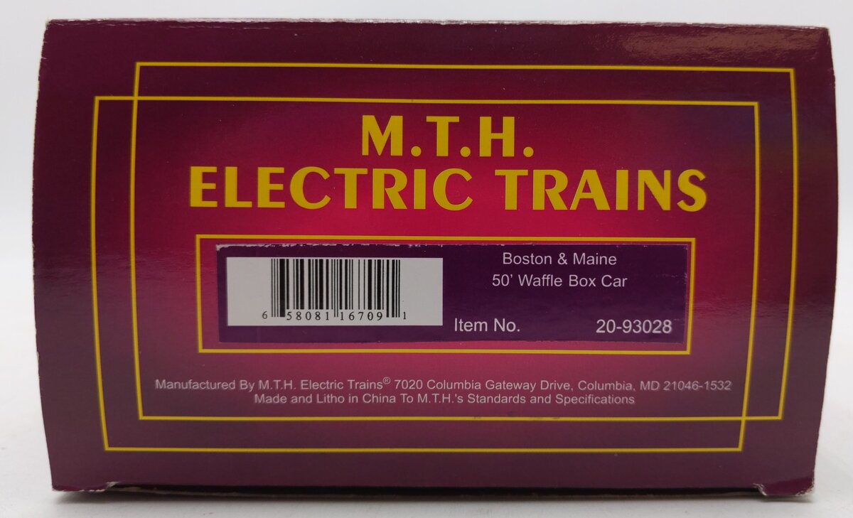 MTH 20-93028 O Gauge Boston & Maine 50' Waffle Box Car #105 LN/Box