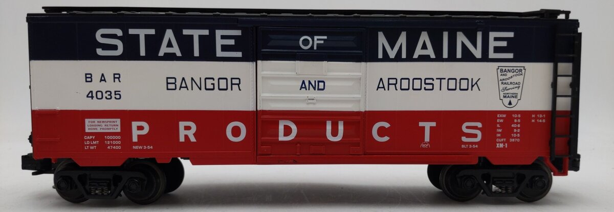 MTH 20-93018 O Gauge BAR State of Maine Boxcar #4035 LN/Box