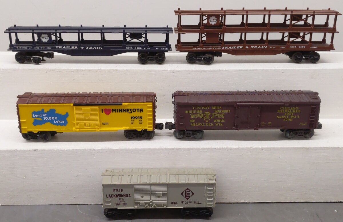 Lionel O Assorted Freight Cars 6-9129, 6-9125, 6-199919, 6-5706, 6-7925 [5] EX