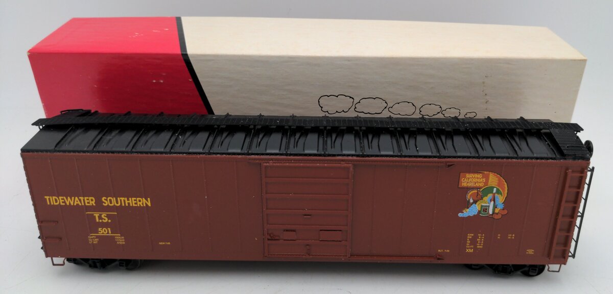Pacific Rail S-Scale Tidewater Southern 50' SGL DR Pacific Gold Boxcar Kit #501 EX/Box