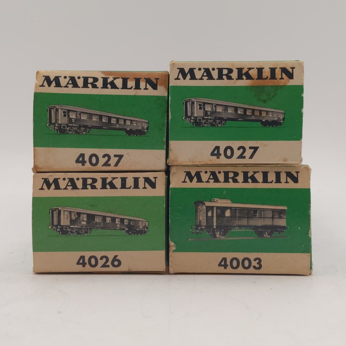 Marklin HO Vintage Freight & Passenger Cars: 4003, 4026, 4027, 4027 [4] EX/Box