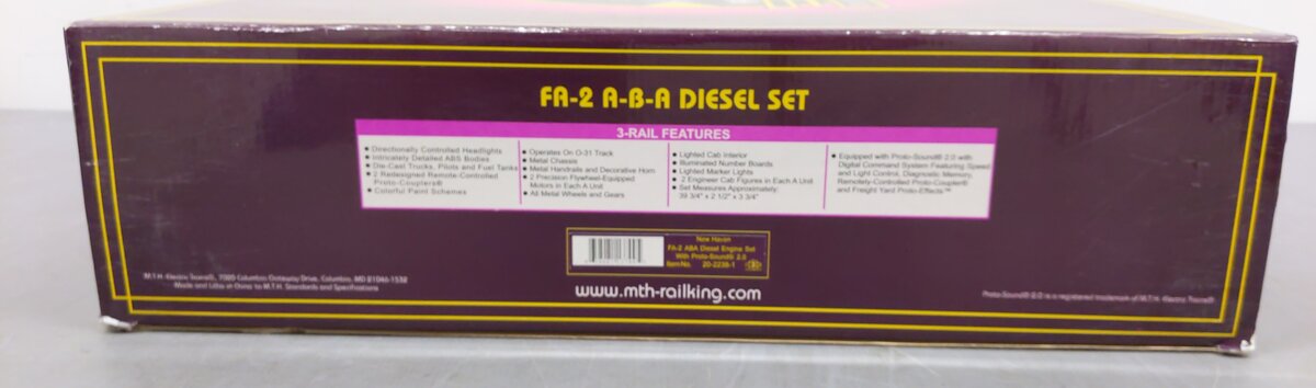 MTH 20-2238-1 New Haven FA-2 ABA Diesel Engine Set: #0409/468/0422 VG/Box