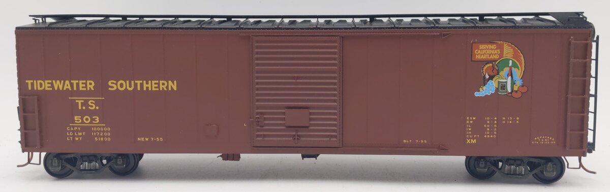 Pacific Rail S-Scale Tidewater Southern 50' SGL DR Pacific Gold Boxcar Kit #503 EX