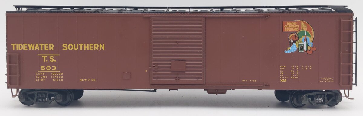 Pacific Rail S-Scale Tidewater Southern 50' SGL DR Pacific Gold Boxcar Kit #503 EX