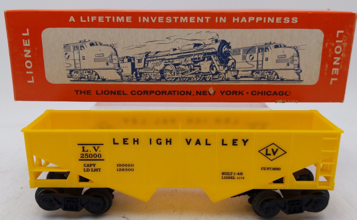Lionel 6476-135 Vintage O Yellow Lehigh Valley 2-Bay Hopper EX/Box